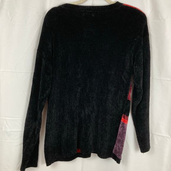 VTG 90s Womens M FLAW Orange Black Geometric Argyle Sweater Cozy Abstract Funky - Picture 2 of 12